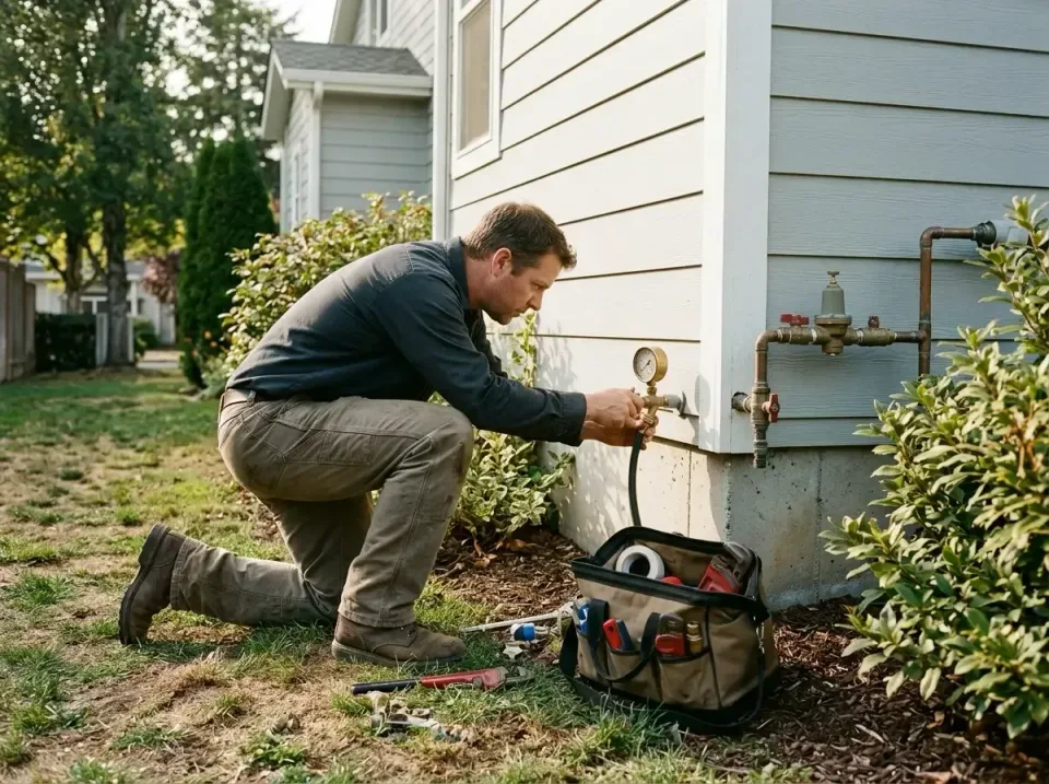 Plumber — Residential Plumber — Residential — Plumber, Tool Bag, Pressure Gauge, Residential, Plumbing