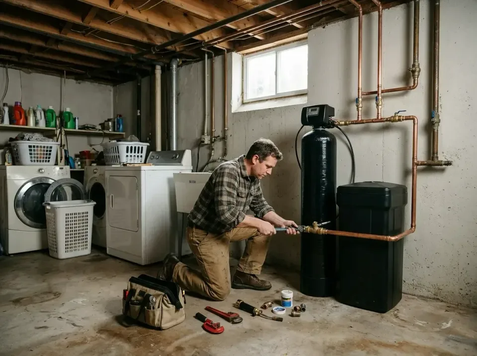Plumber — Basement — Plumber, Water Softener, Copper Pipes, Basement, Plumbing